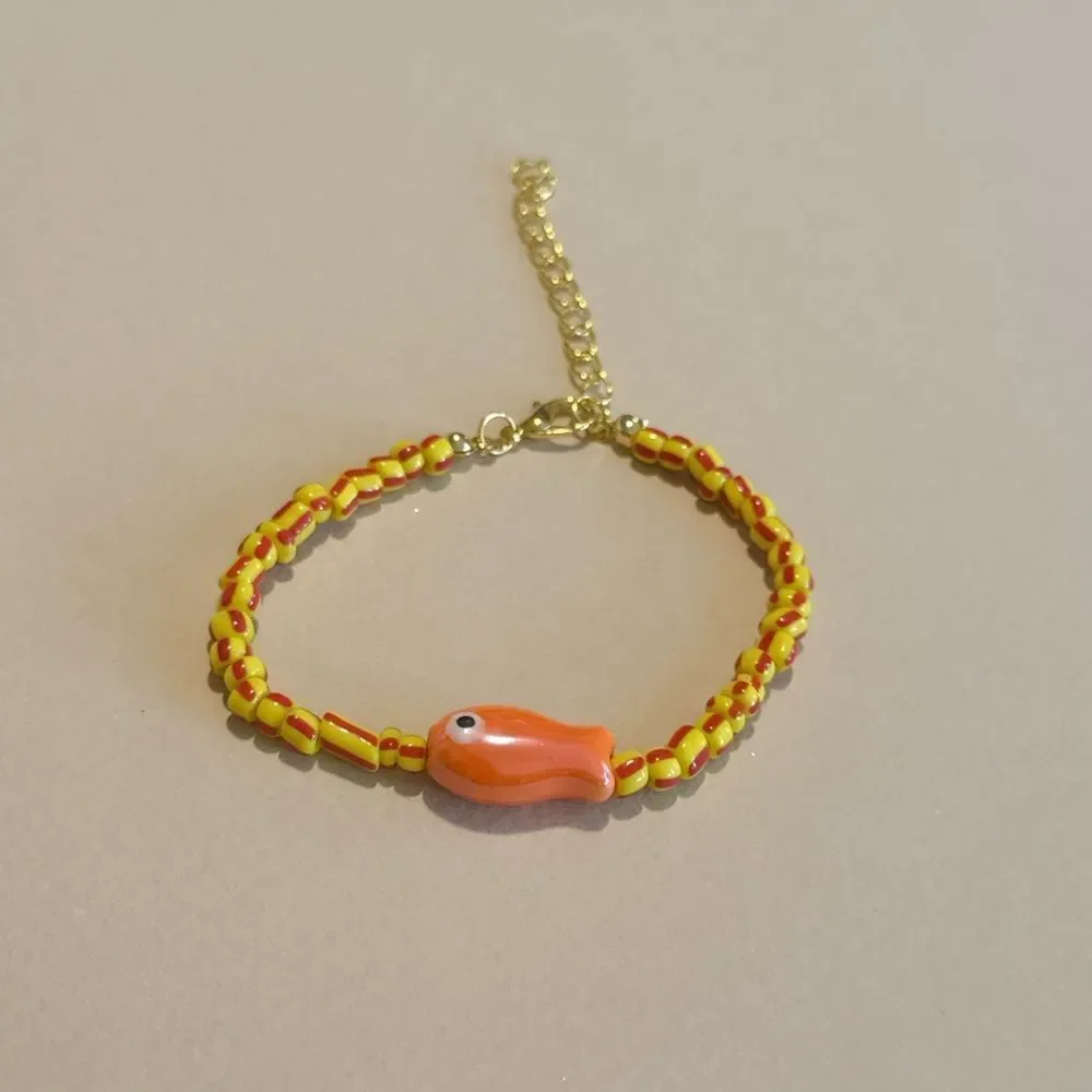 Orange and Yellow Beaded Fish Bracelet S884 - Picture 5 of 6